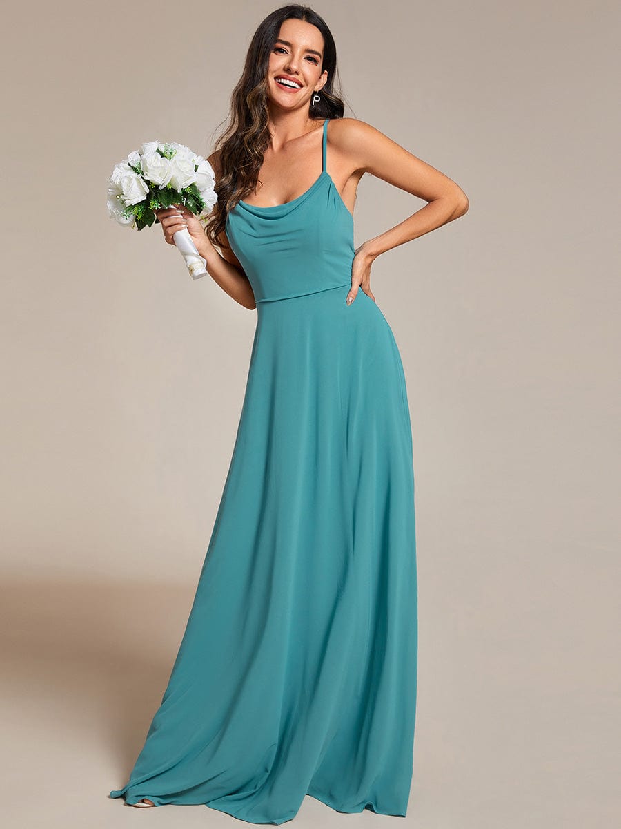 Adjustable Spaghetti Strap Chiffon A-Line Bridesmaid Dresses #color_Light Teal