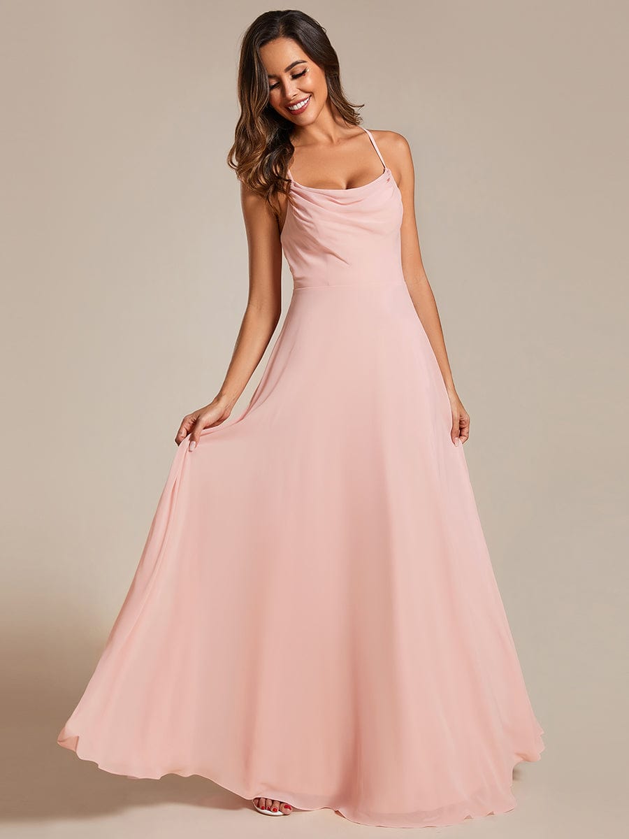 Adjustable Spaghetti Strap Chiffon A-Line Bridesmaid Dresses #color_Pink