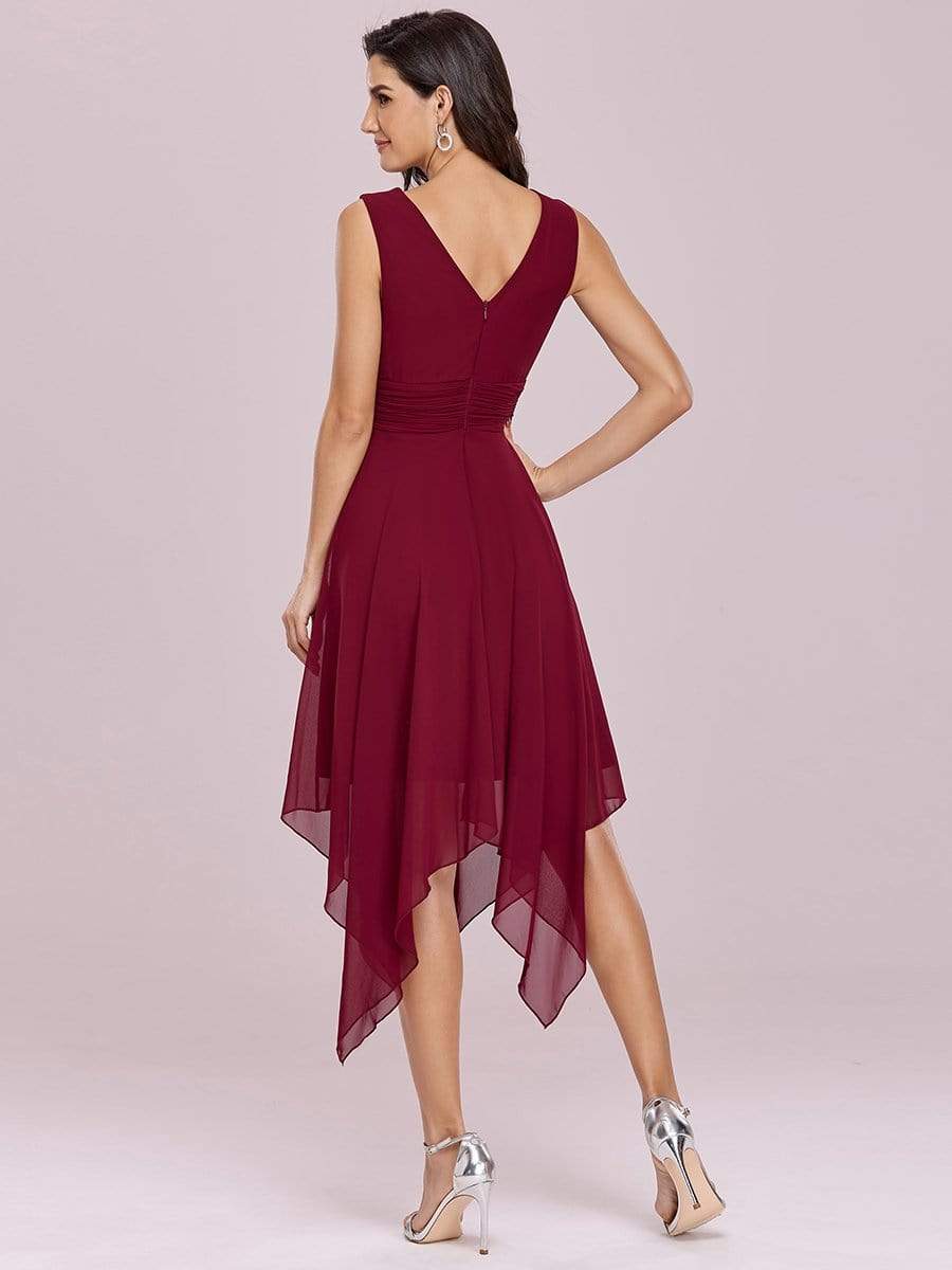 Custom Size Knee Length Chiffon Bridesmaid Dress with Irregular Hem #color_Burgundy