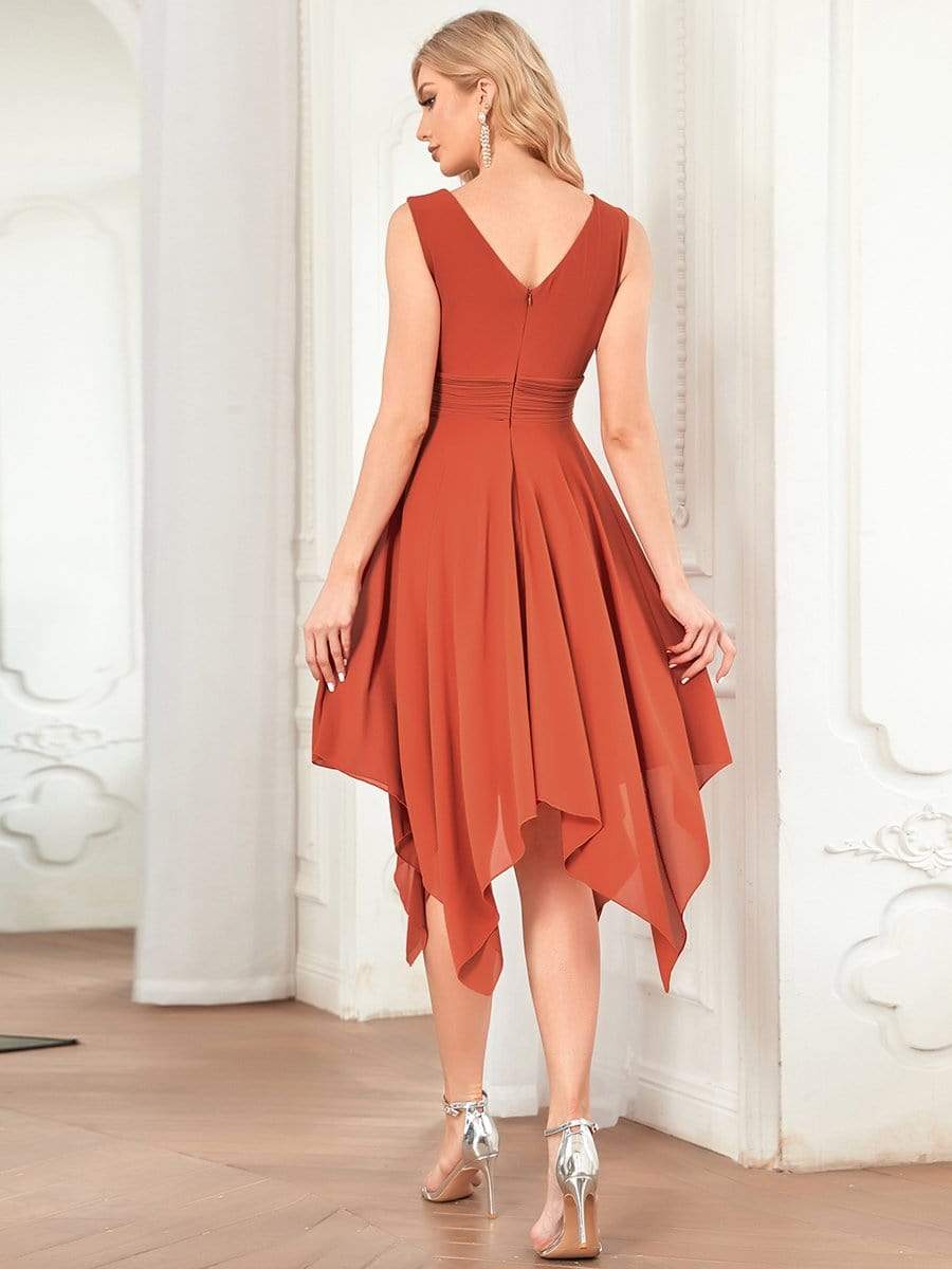 Knee Length Chiffon Bridesmaid Dress with Irregular Hem #color_Burnt Orange