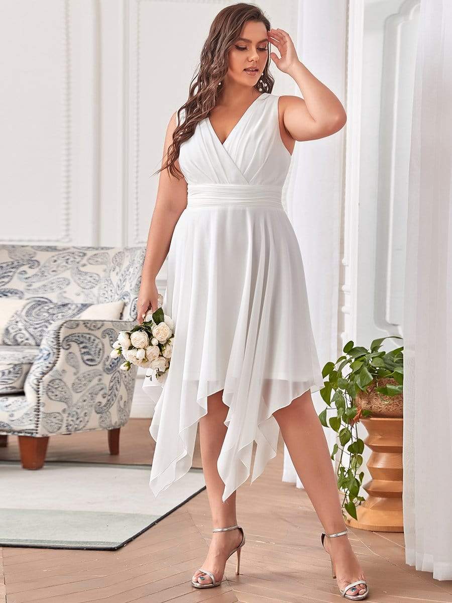 Plus Size Knee Length Asymmetrical Hem Chiffon Bridesmaid Dress #color_Cream