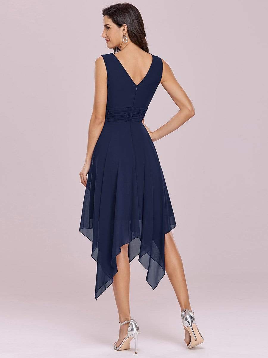 Knee Length Chiffon Bridesmaid Dress with Irregular Hem #color_Navy Blue