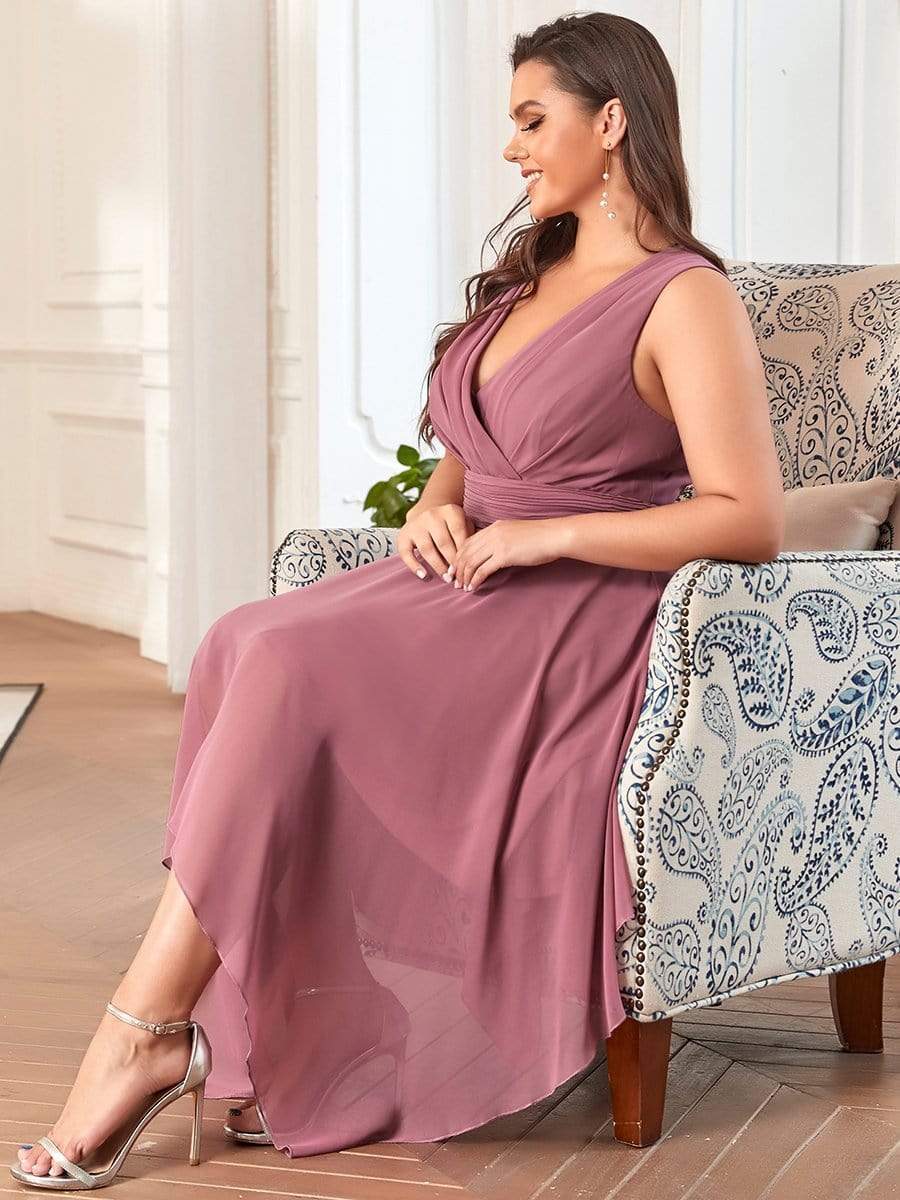 Plus Size Knee Length Asymmetrical Hem Chiffon Bridesmaid Dress #color_Purple Orchid