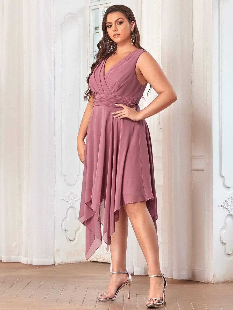 Plus Size Knee Length Asymmetrical Hem Chiffon Bridesmaid Dress #color_Purple Orchid