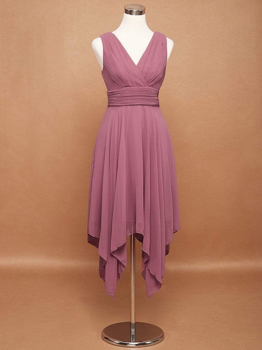 Knee Length Chiffon Bridesmaid Dress with Irregular Hem #color_Purple Orchid