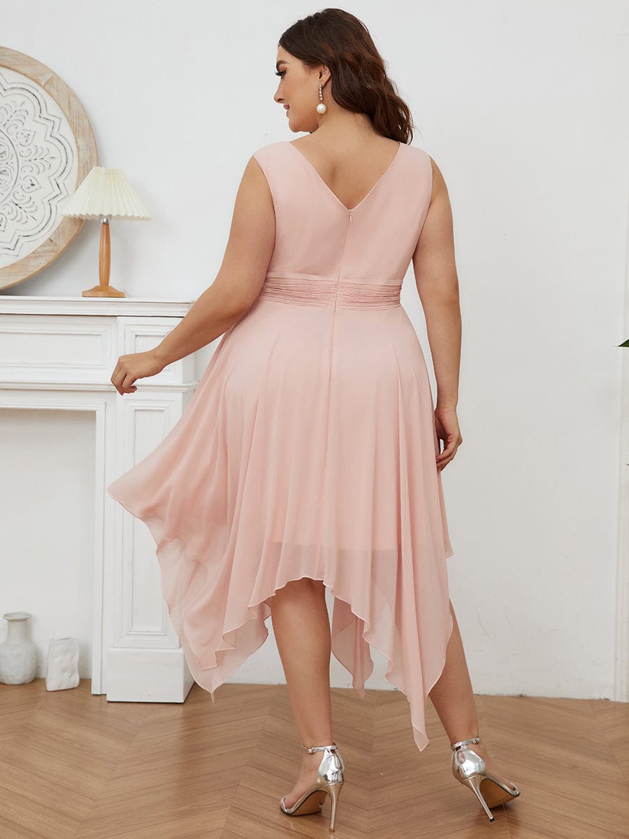 Knee Length Chiffon Bridesmaid Dress with Irregular Hem #color_Pink