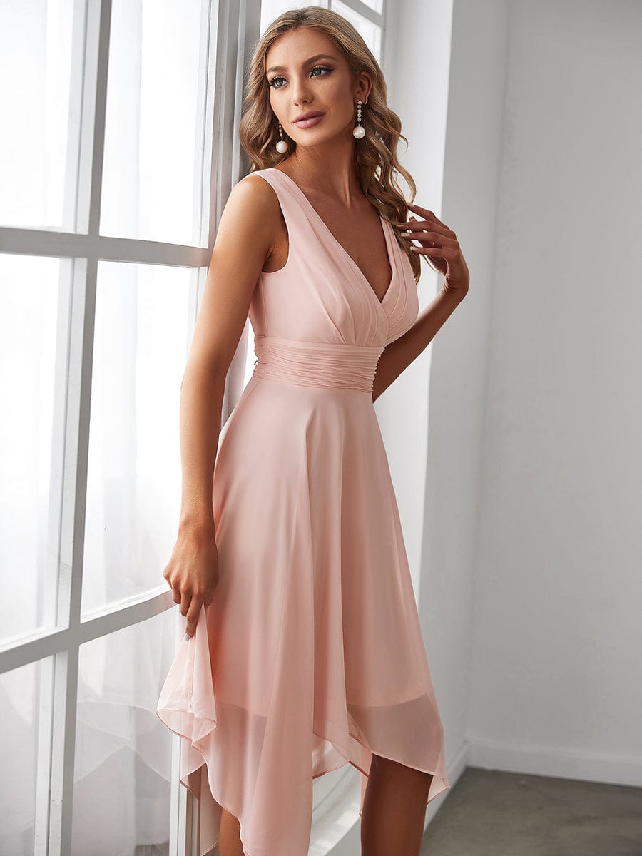 Custom Size Knee Length Chiffon Bridesmaid Dress with Irregular Hem #color_Pink