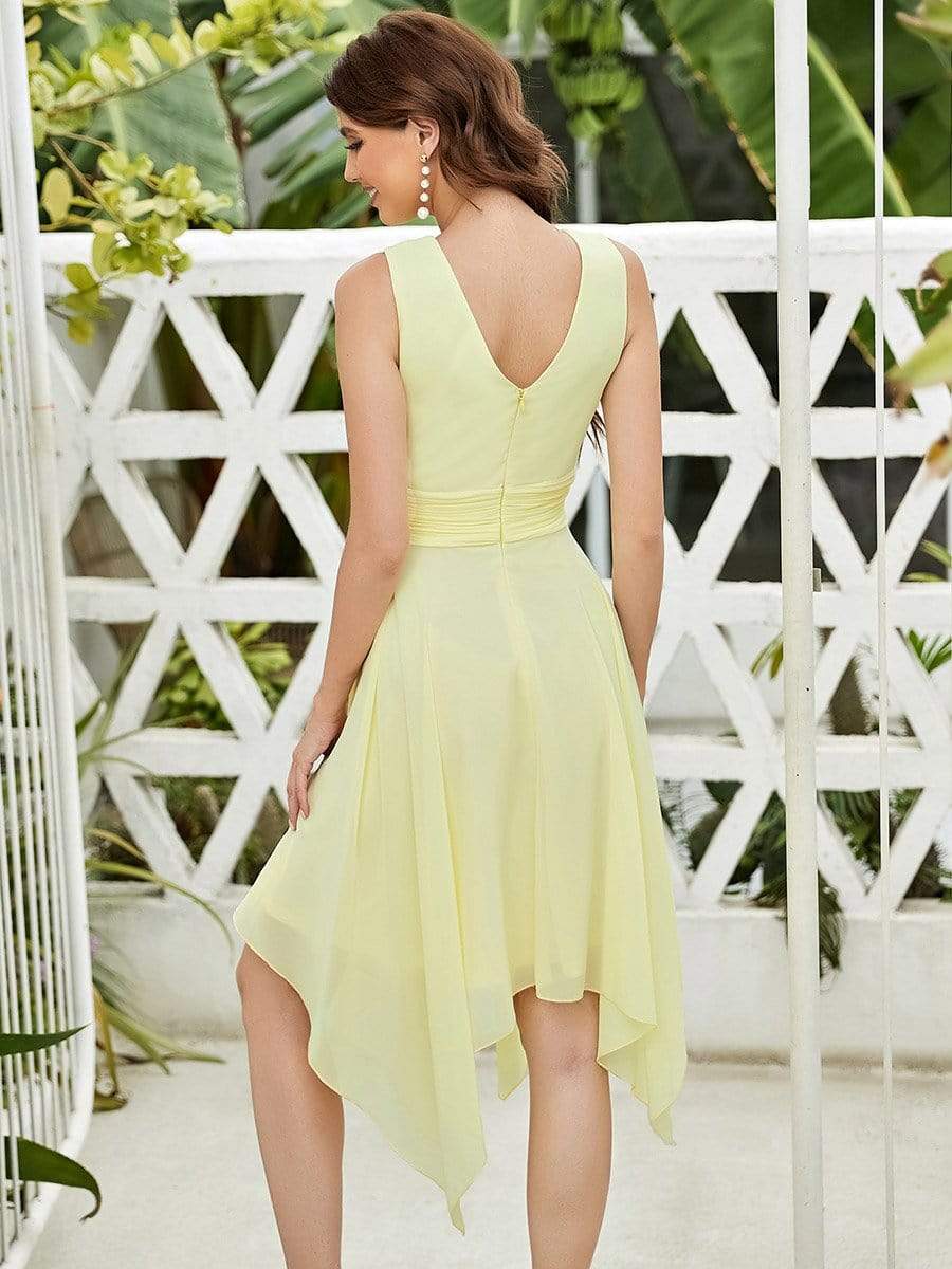 Knee Length Chiffon Bridesmaid Dress with Irregular Hem #color_Yellow