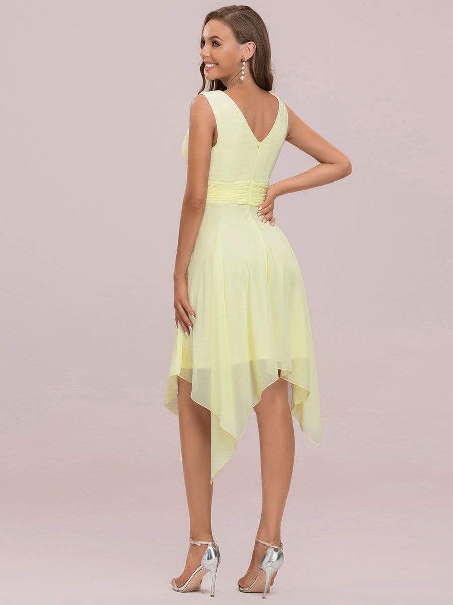 Custom Size Knee Length Chiffon Bridesmaid Dress with Irregular Hem #color_Yellow