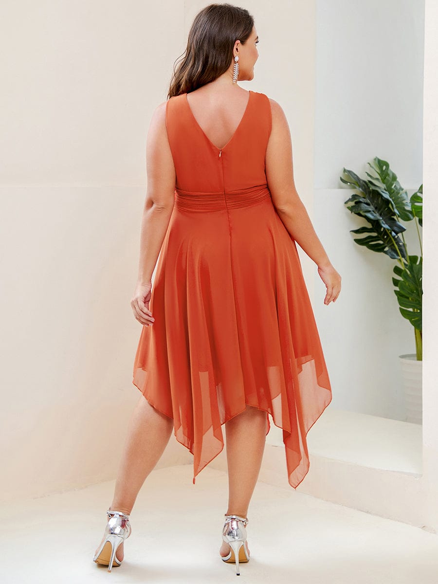 Plus Size Knee Length Asymmetrical Hem Chiffon Bridesmaid Dress #color_Burnt Orange