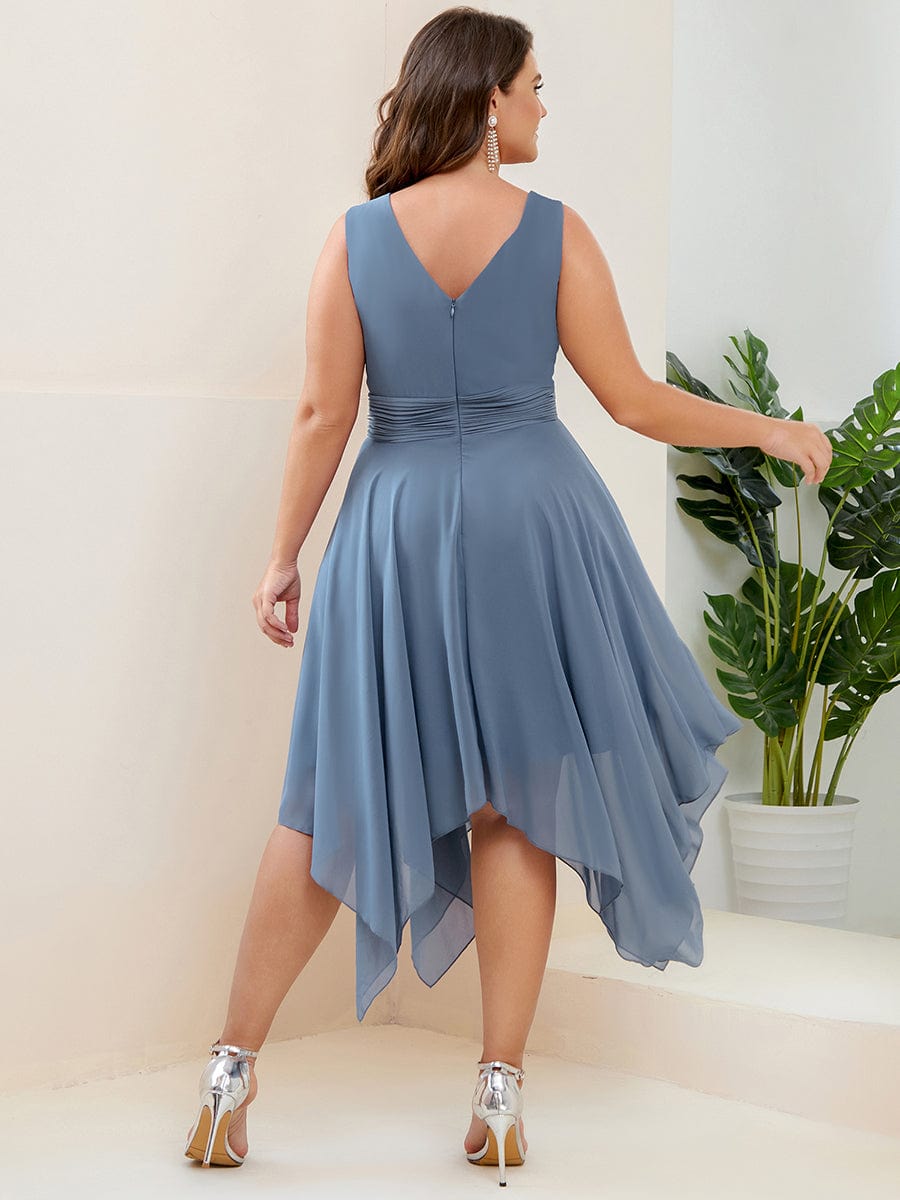 Knee Length Chiffon Bridesmaid Dress with Irregular Hem #color_Dusty Navy