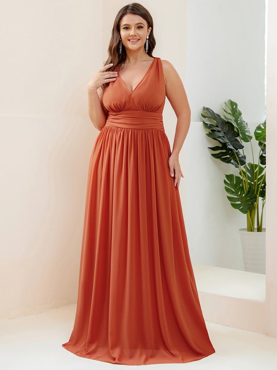 Elegant Sleeveless V-Neck Maxi Chiffon Bridesmaid Dress #color_Burnt Orange