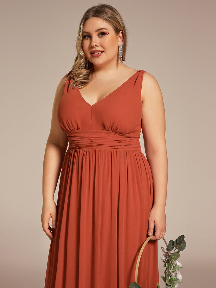 Plus Size Sleeveless V-Neck Chiffon Maxi Bridesmaid Dress #color_Burnt Orange