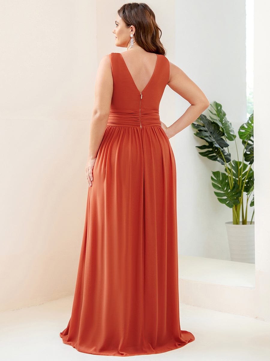 Elegant Sleeveless V-Neck Maxi Chiffon Bridesmaid Dress #color_Burnt Orange