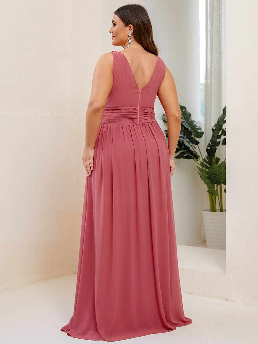 Plus Size Sleeveless V-Neck Chiffon Maxi Bridesmaid Dress #color_Cameo Brown