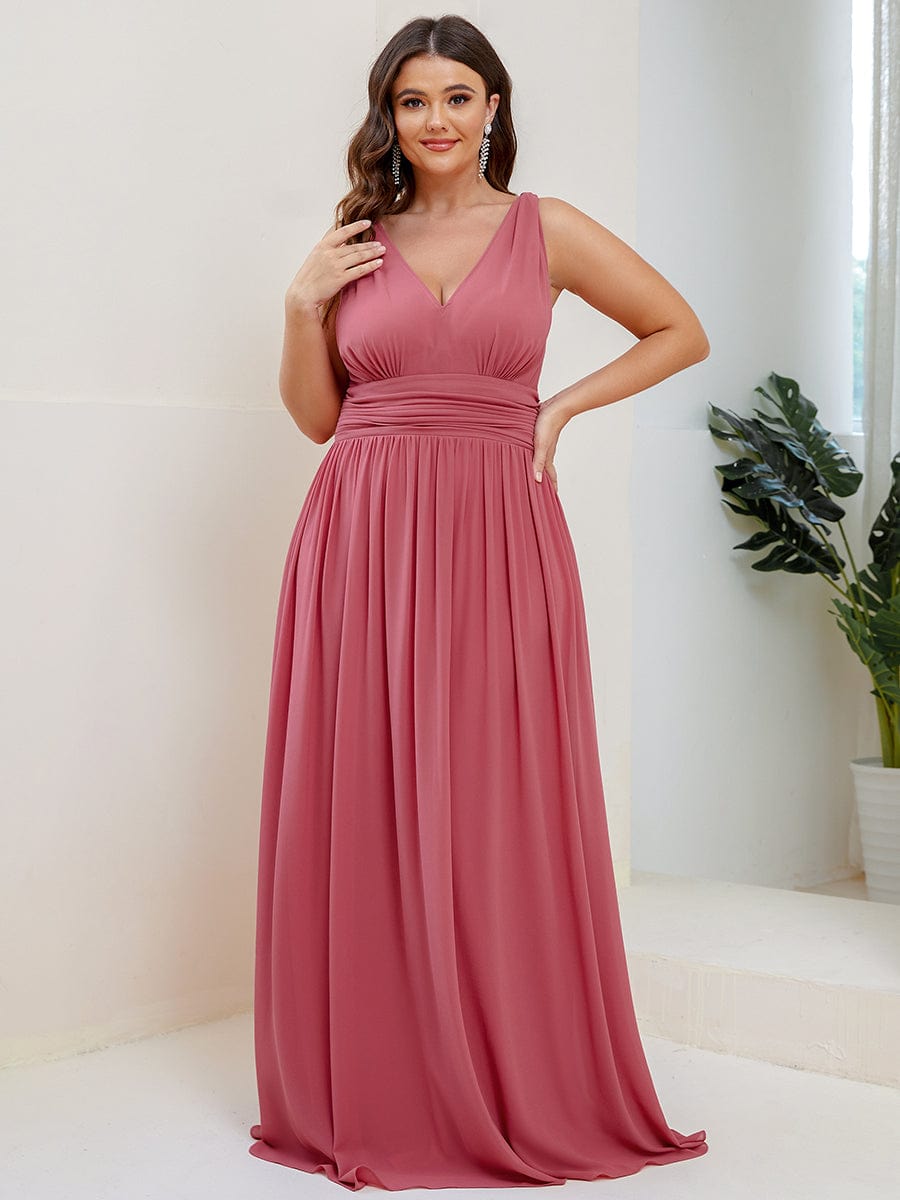 Elegant Sleeveless V-Neck Maxi Chiffon Bridesmaid Dress #color_Cameo Brown