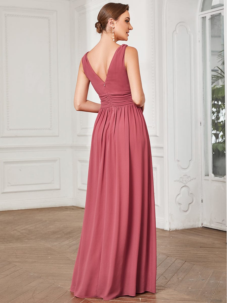 Elegant Sleeveless V-Neck Maxi Chiffon Bridesmaid Dress #color_Cameo Brown