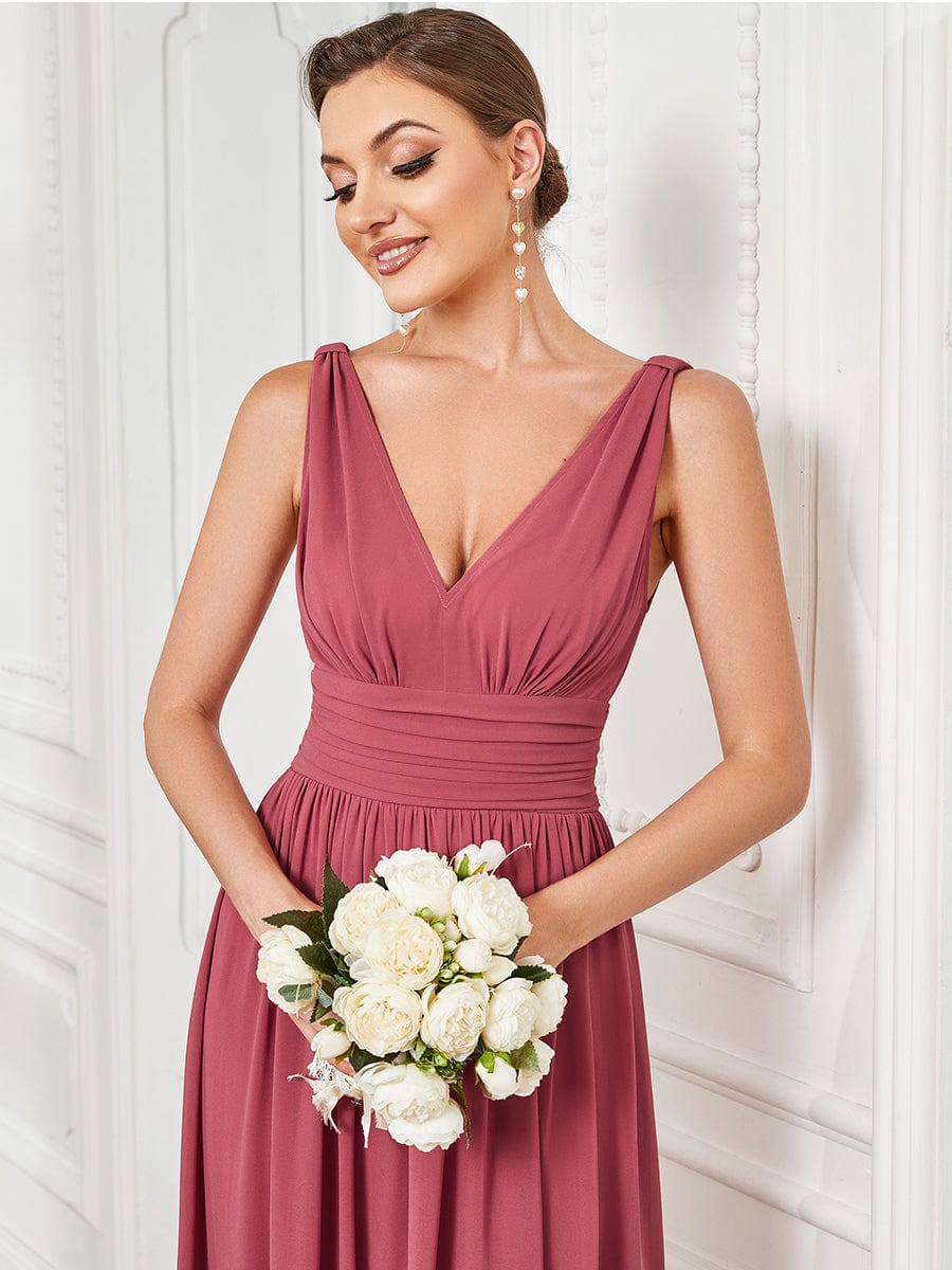 Elegant Sleeveless V-Neck Maxi Chiffon Bridesmaid Dress #color_Cameo Brown