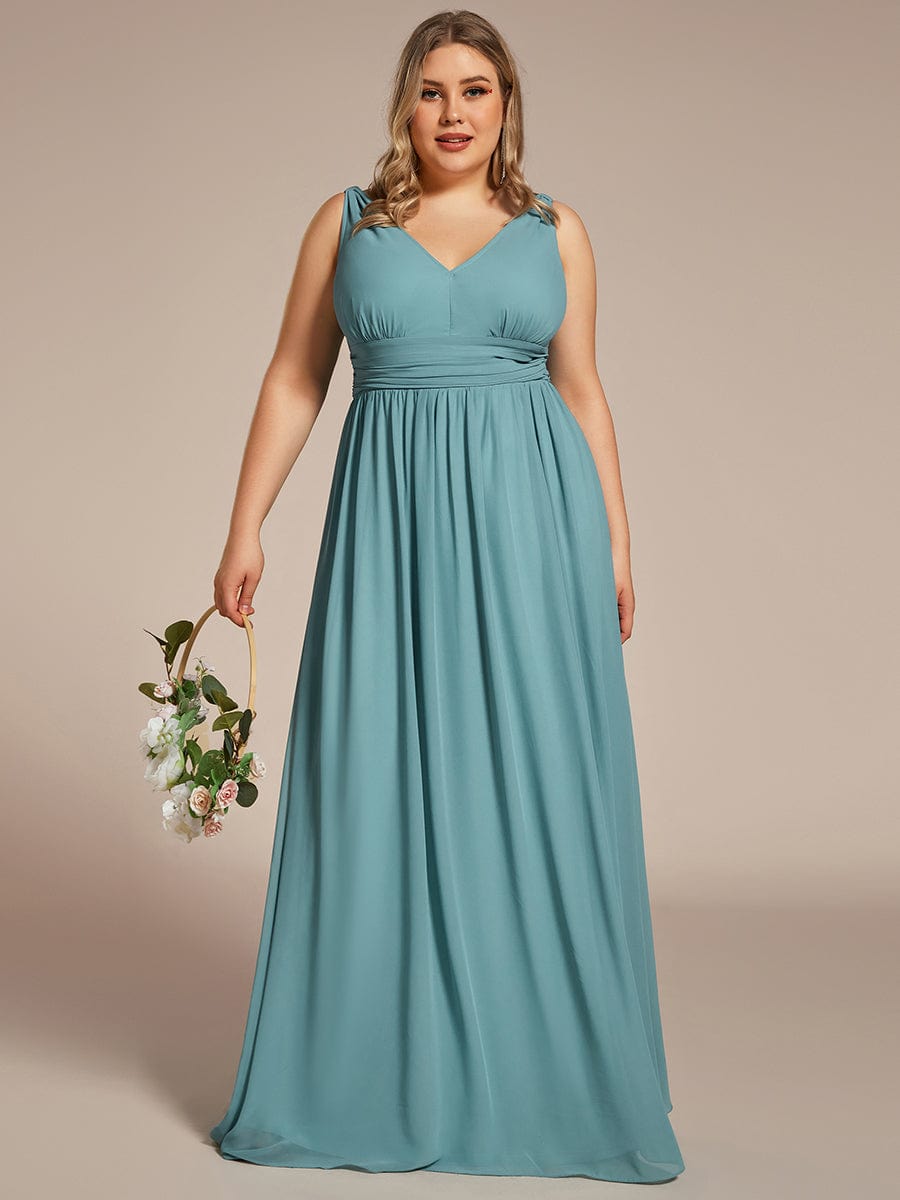 Plus Size Sleeveless V-Neck Chiffon Maxi Bridesmaid Dress #color_Dusty Blue