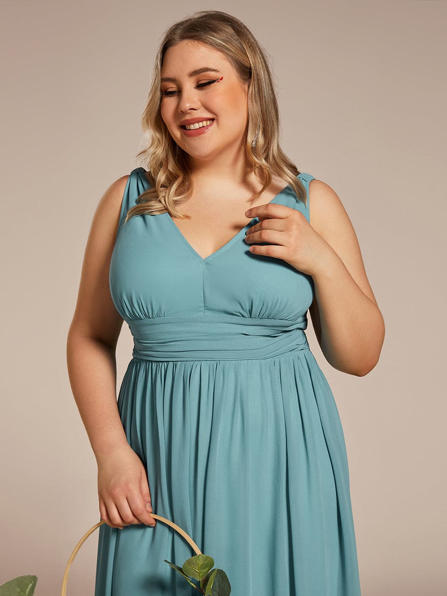 Plus Size Sleeveless V-Neck Chiffon Maxi Bridesmaid Dress #color_Dusty Blue