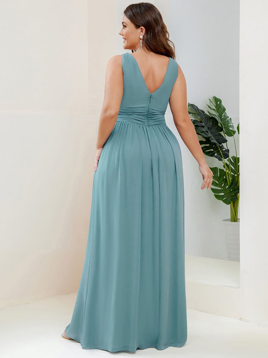 Elegant V Neck A Line Chiffon Maxi Bridesamid Dresses #color_Light Teal