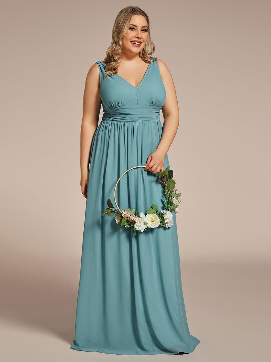 Plus Size Sleeveless V-Neck Chiffon Maxi Bridesmaid Dress #color_Light Teal