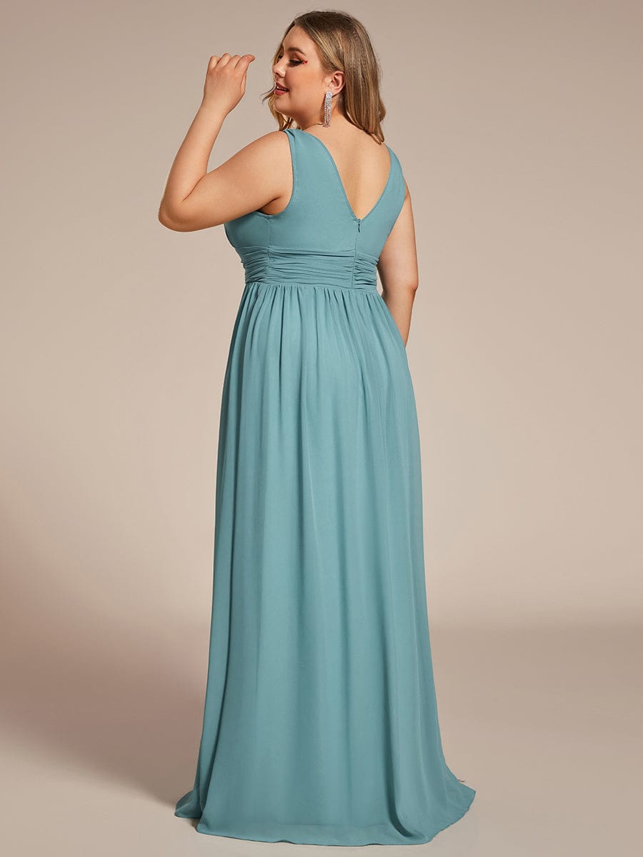 Plus Size Sleeveless V-Neck Chiffon Maxi Bridesmaid Dress #color_Light Teal