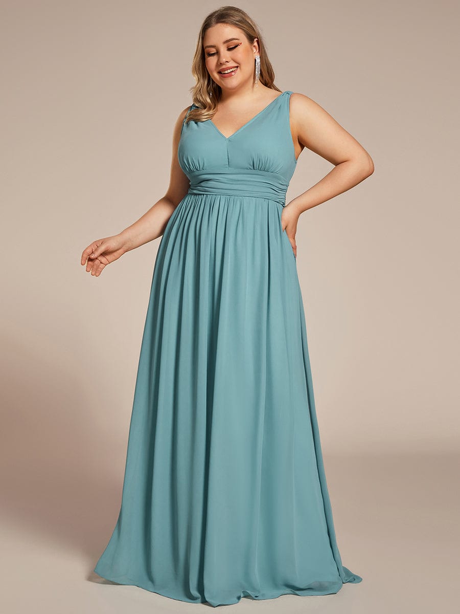 Plus Size Sleeveless V-Neck Chiffon Maxi Bridesmaid Dress #color_Light Teal