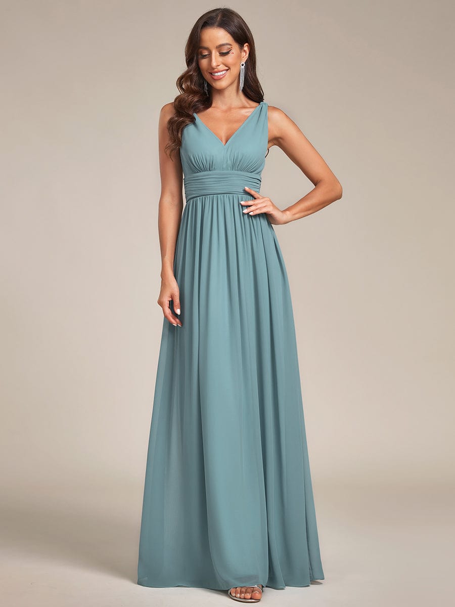 Elegant V Neck A Line Chiffon Maxi Bridesamid Dresses #color_Dusty Blue