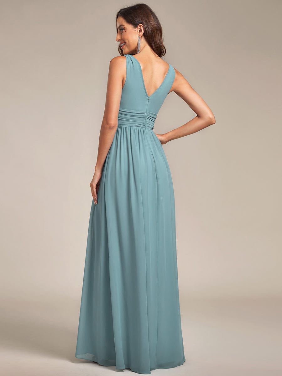 Elegant V Neck A Line Chiffon Maxi Bridesamid Dresses #color_Light Teal