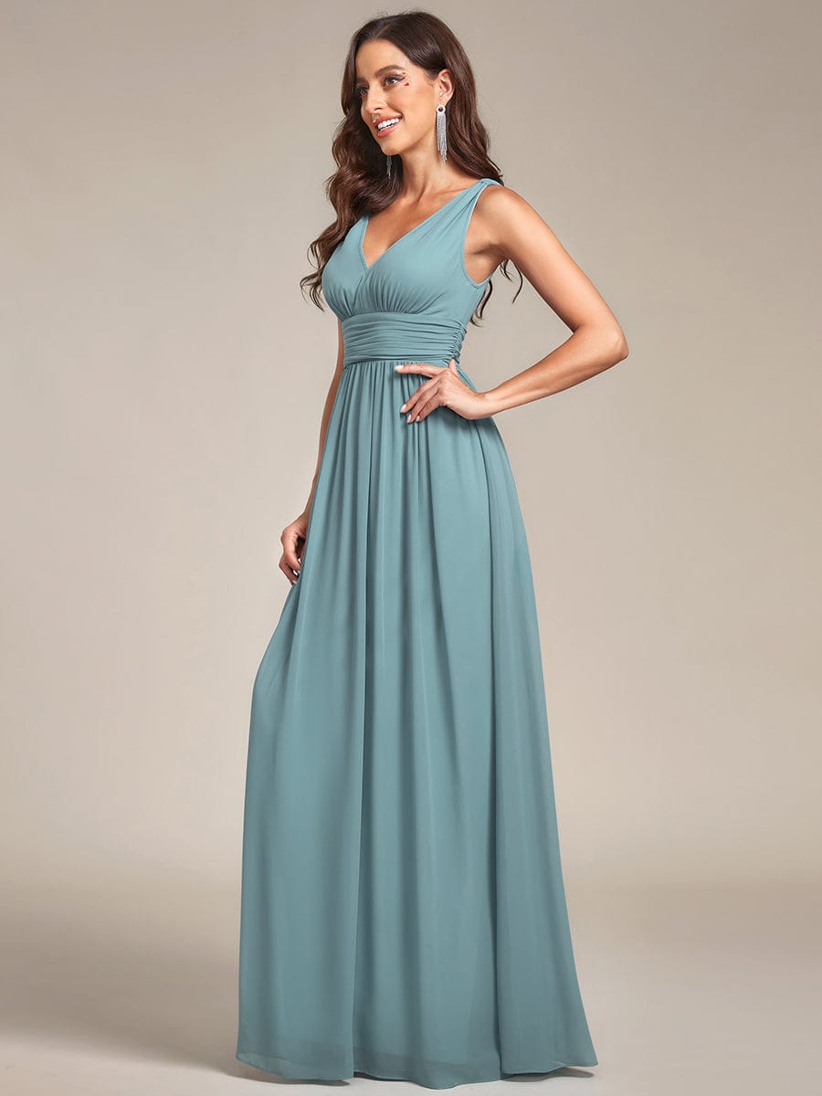 Elegant V Neck A Line Chiffon Maxi Bridesamid Dresses #color_Light Teal