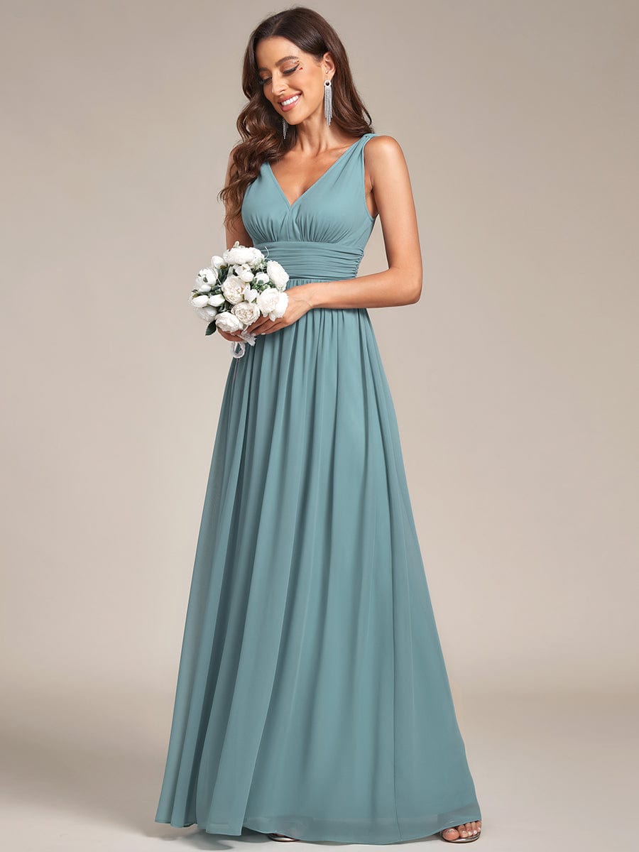 Elegant V Neck A Line Chiffon Maxi Bridesamid Dresses #color_Dusty Blue