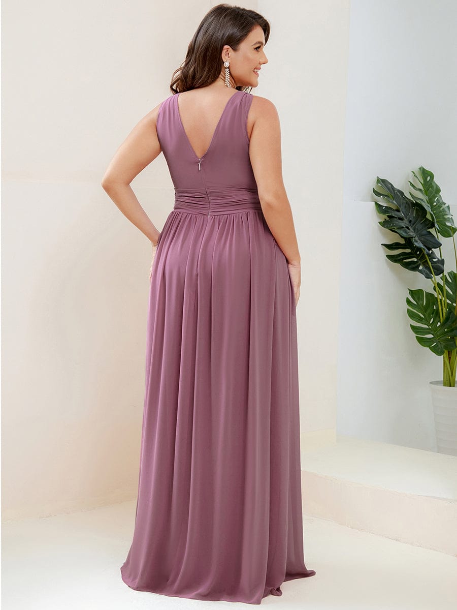 V Neck Sleeveless Pleated Chiffon Evening Dress #color_Purple Orchid