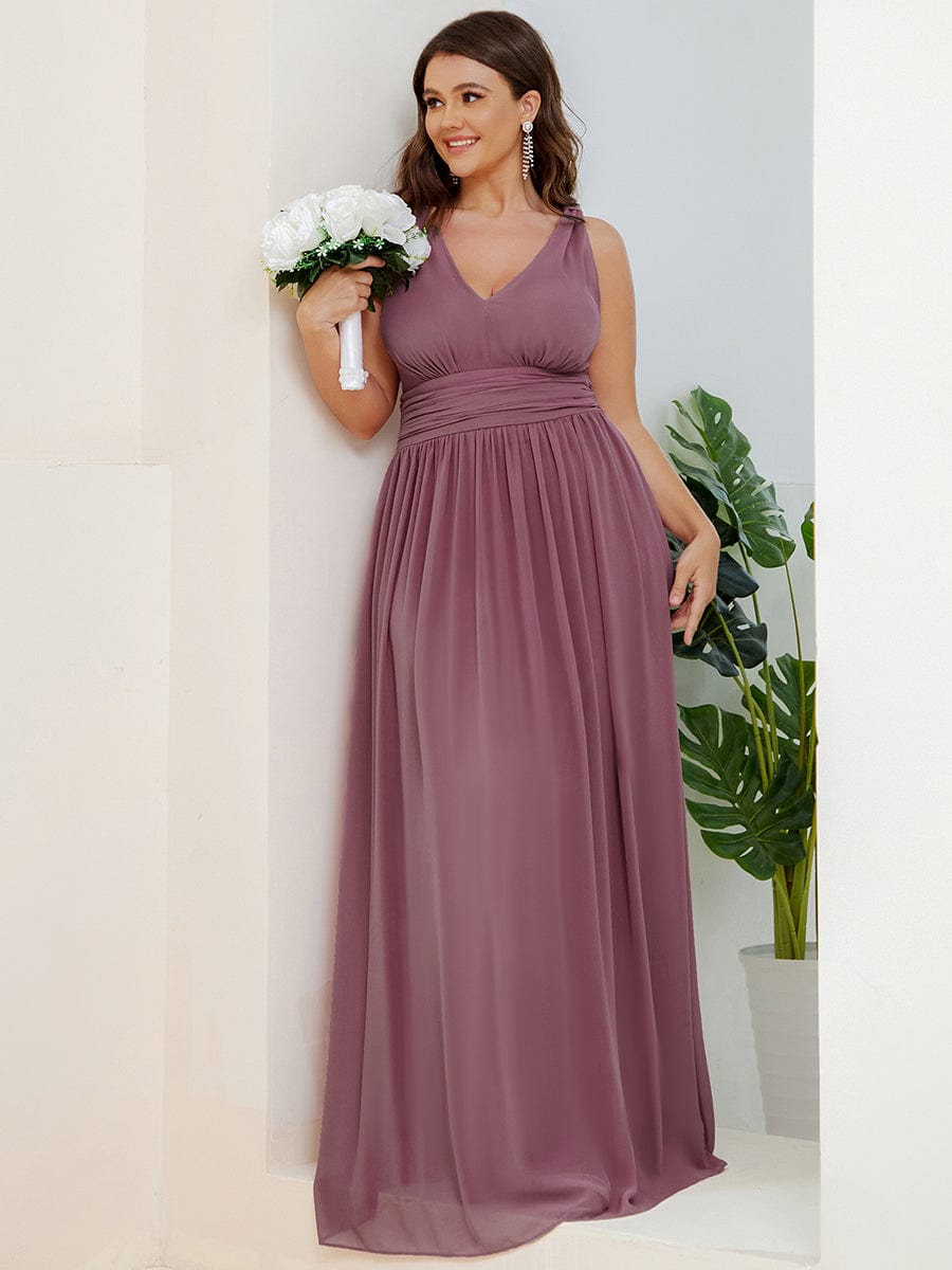 Plus Size Sleeveless V-Neck Chiffon Maxi Bridesmaid Dress #color_Purple Orchid