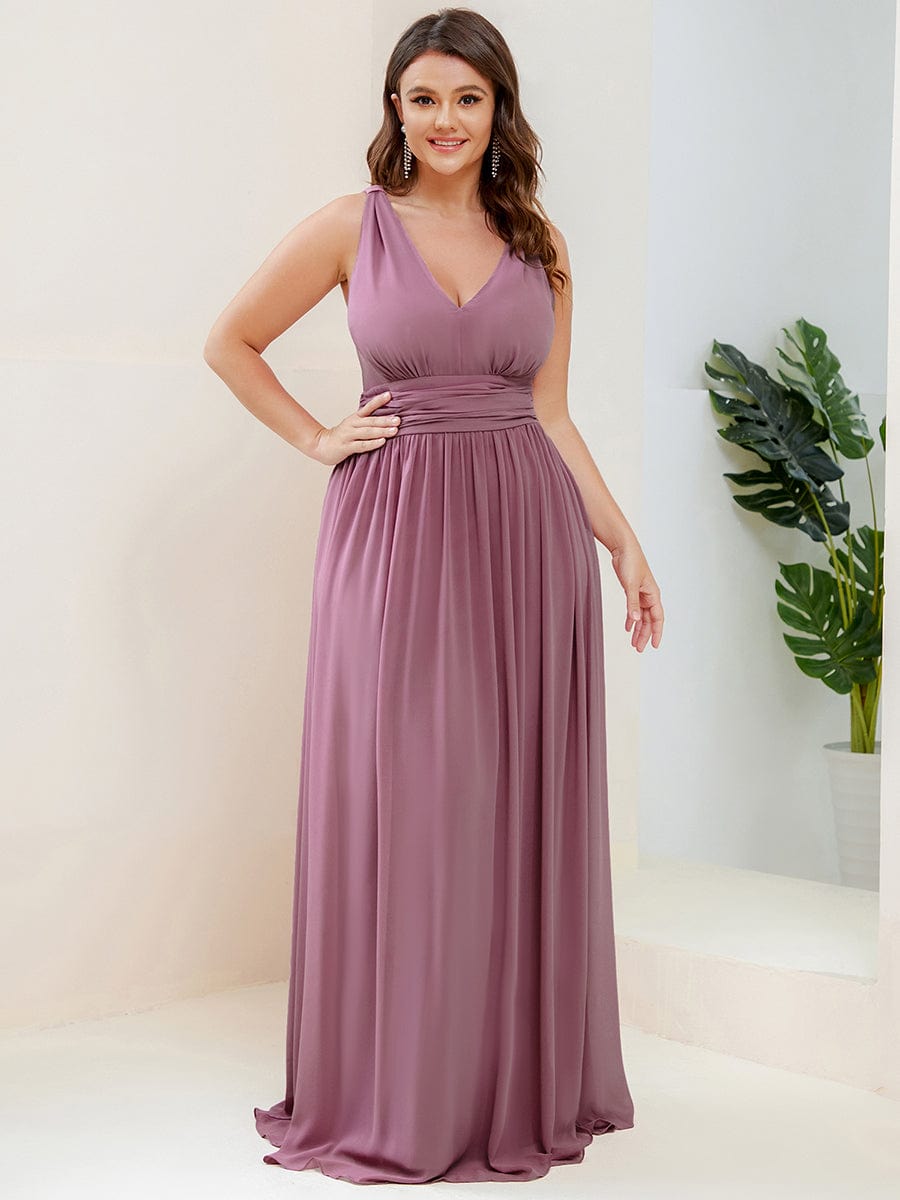 Elegant Sleeveless V-Neck Maxi Chiffon Bridesmaid Dress #color_Purple Orchid