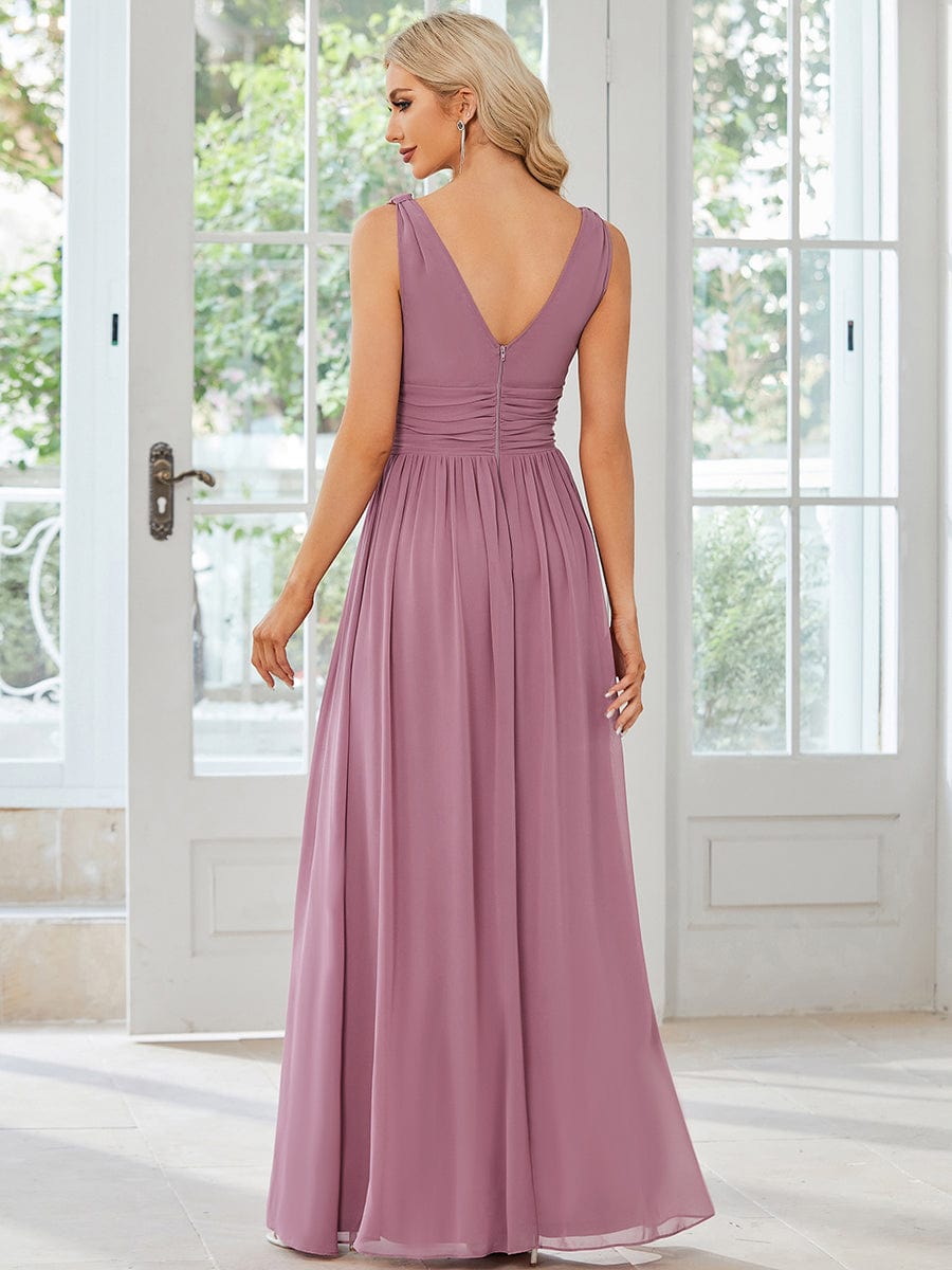 Elegant Sleeveless V-Neck Maxi Chiffon Bridesmaid Dress #color_Purple Orchid