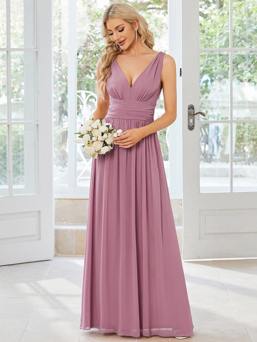 Elegant Sleeveless V-Neck Maxi Chiffon Bridesmaid Dress #color_Purple Orchid