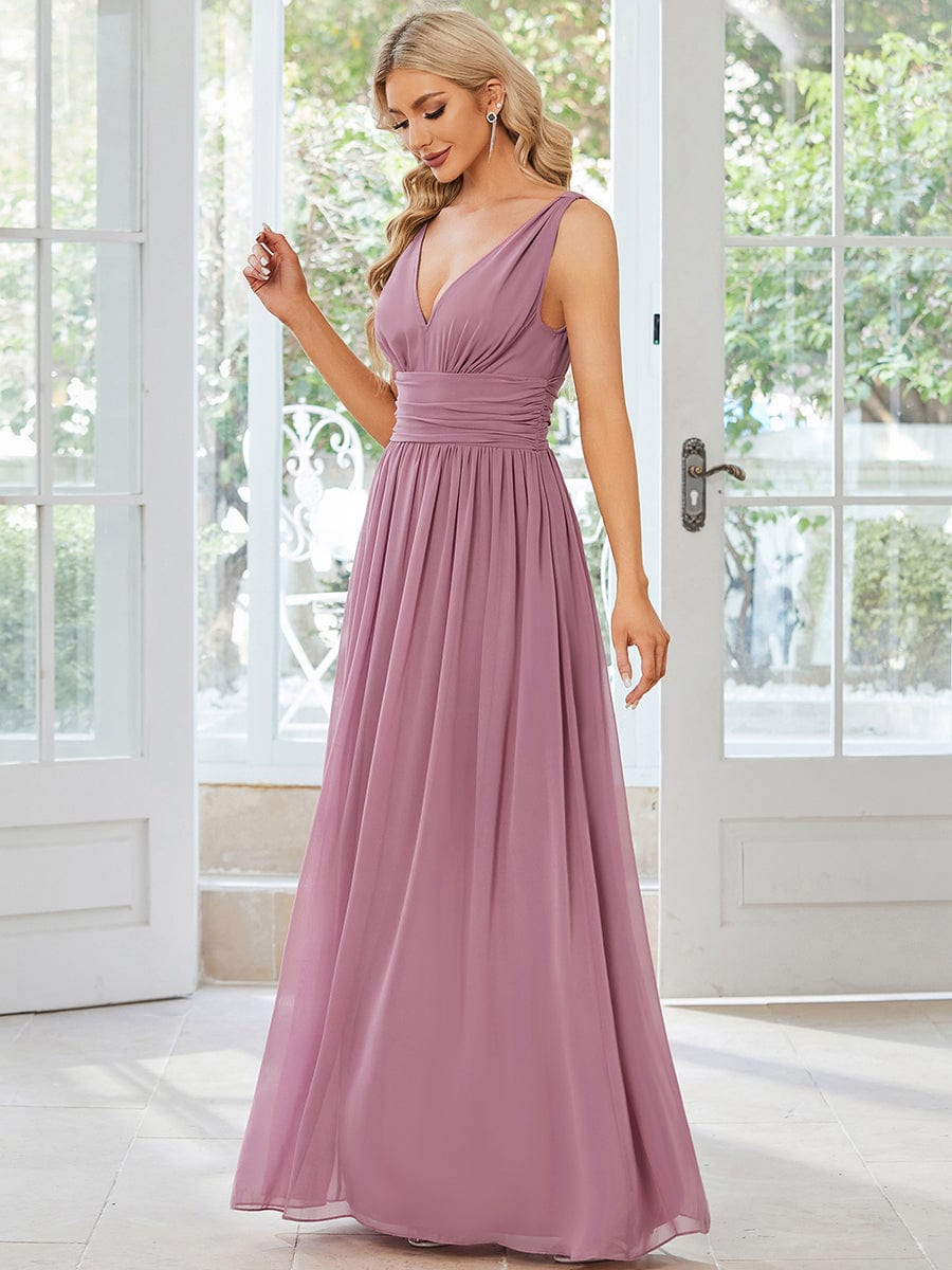 Elegant Sleeveless V-Neck Maxi Chiffon Bridesmaid Dress #color_Purple Orchid