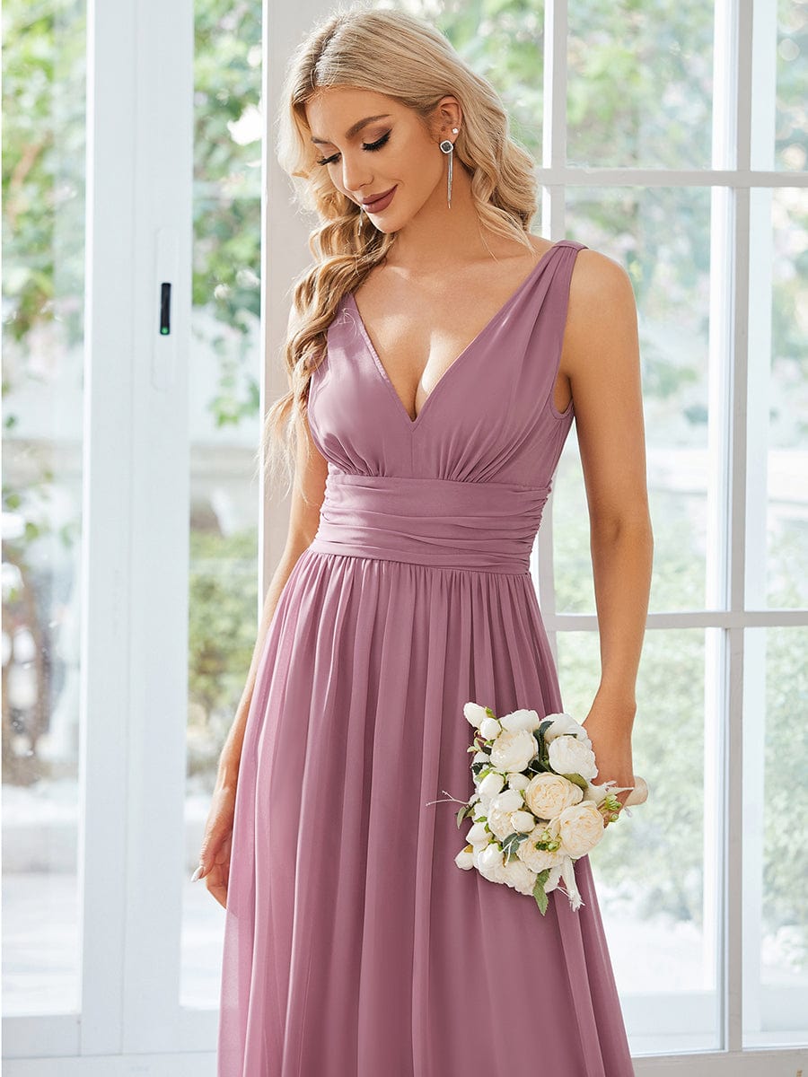 V Neck Sleeveless Pleated Chiffon Evening Dress #color_Purple Orchid