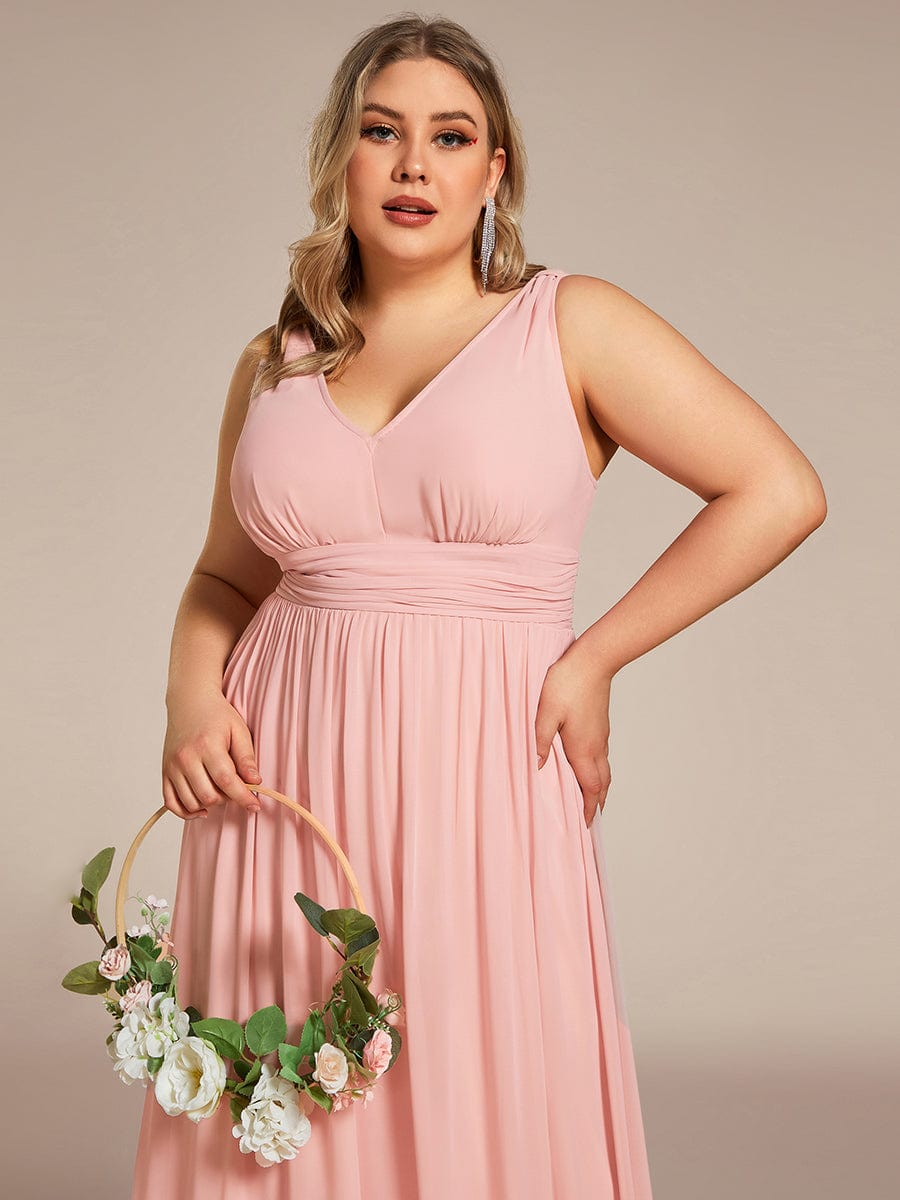 Plus Size Sleeveless V-Neck Chiffon Maxi Bridesmaid Dress #color_Pink