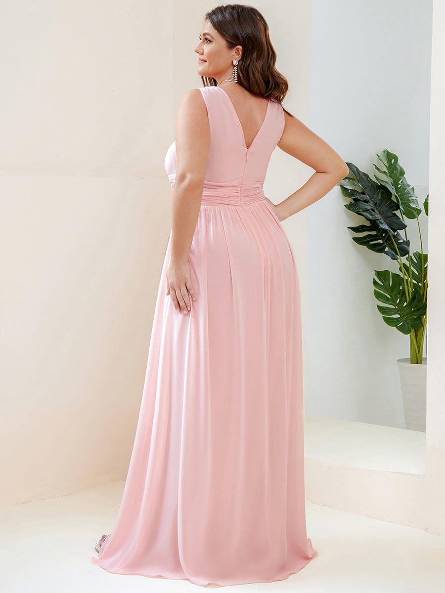 Elegant Sleeveless V-Neck Maxi Chiffon Bridesmaid Dress #color_Pink