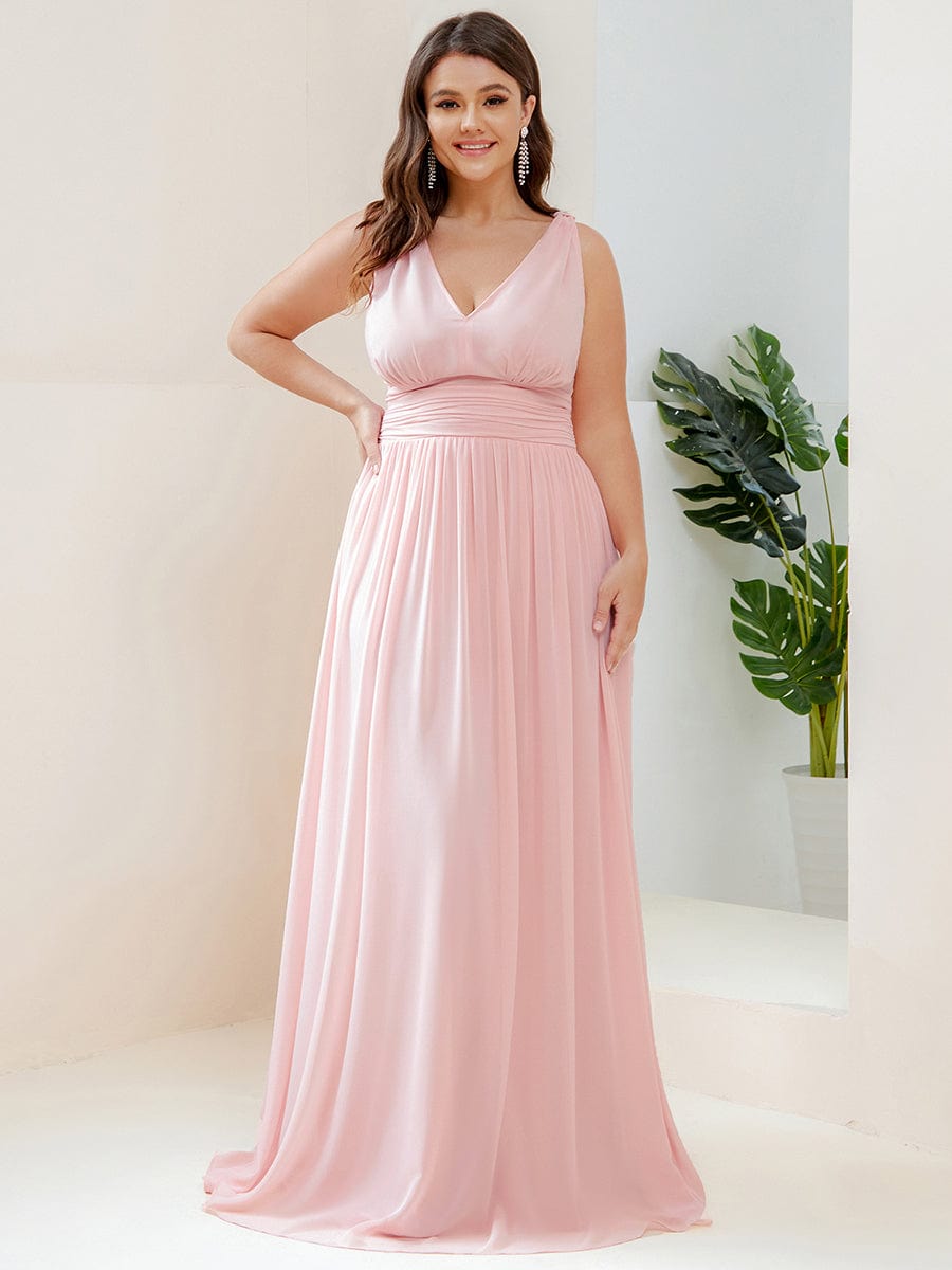 Elegant Sleeveless V-Neck Maxi Chiffon Bridesmaid Dress #color_Pink