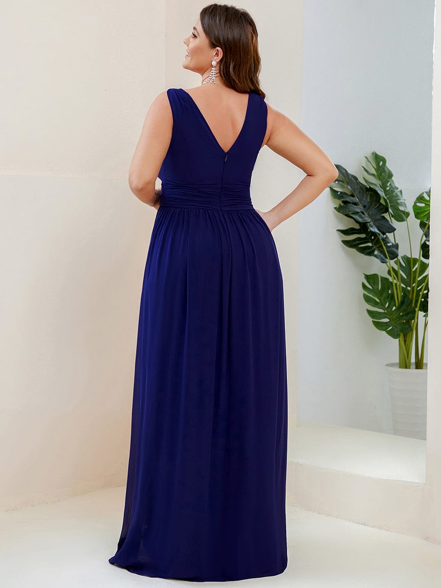 Elegant V Neck A Line Chiffon Maxi Bridesamid Dresses #color_Royal Blue