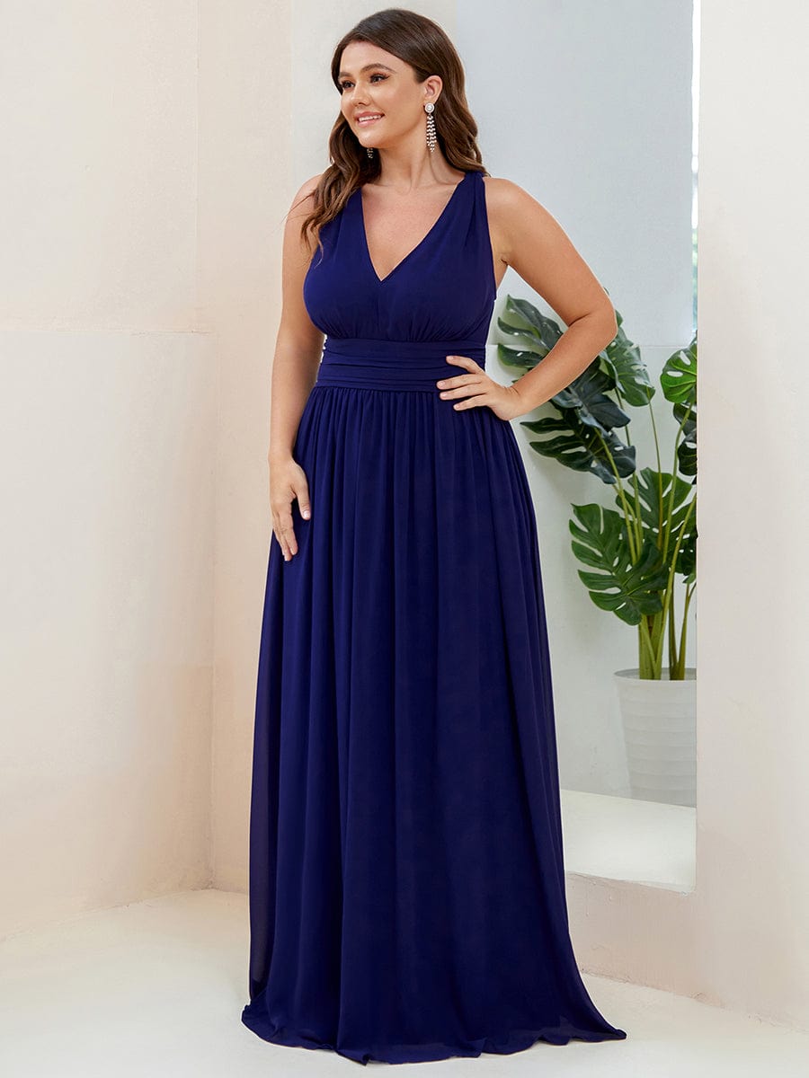 Plus Size Sleeveless V-Neck Chiffon Maxi Bridesmaid Dress #color_Royal Blue