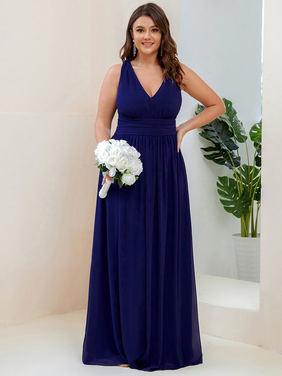 Elegant V Neck A Line Chiffon Maxi Bridesamid Dresses #color_Royal Blue