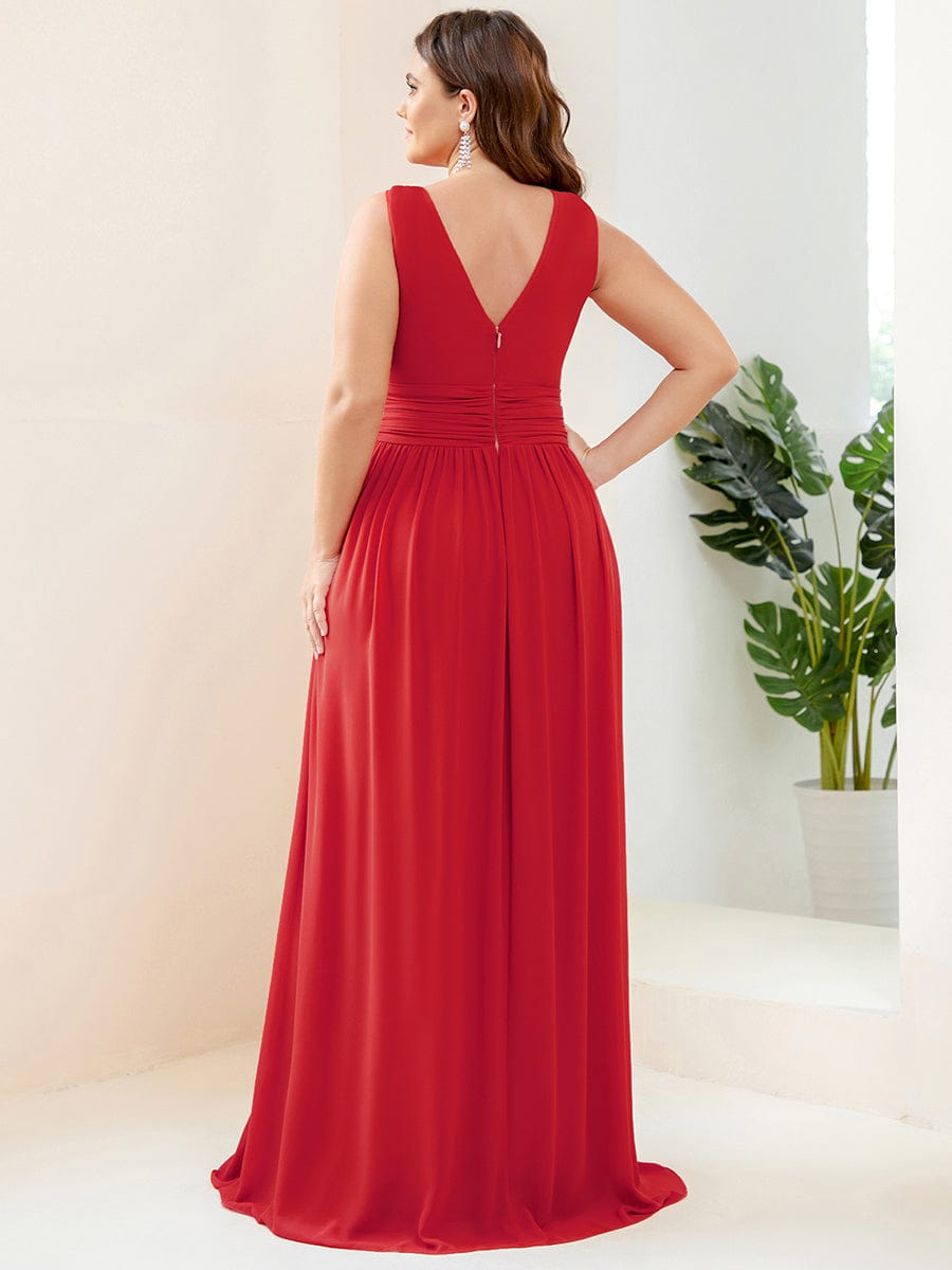 Elegant Sleeveless V-Neck Maxi Chiffon Bridesmaid Dress #color_Red