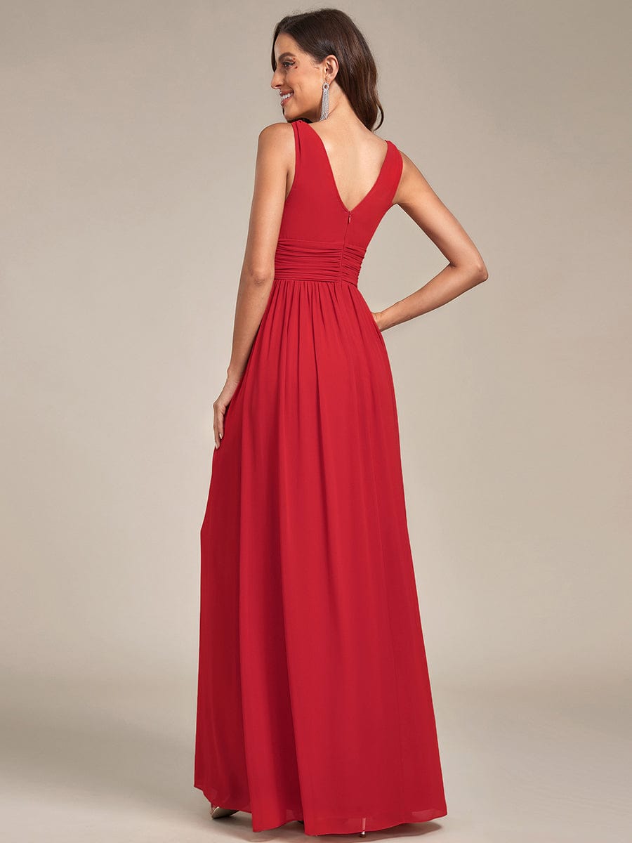 Elegant Sleeveless V-Neck Maxi Chiffon Bridesmaid Dress #color_Red