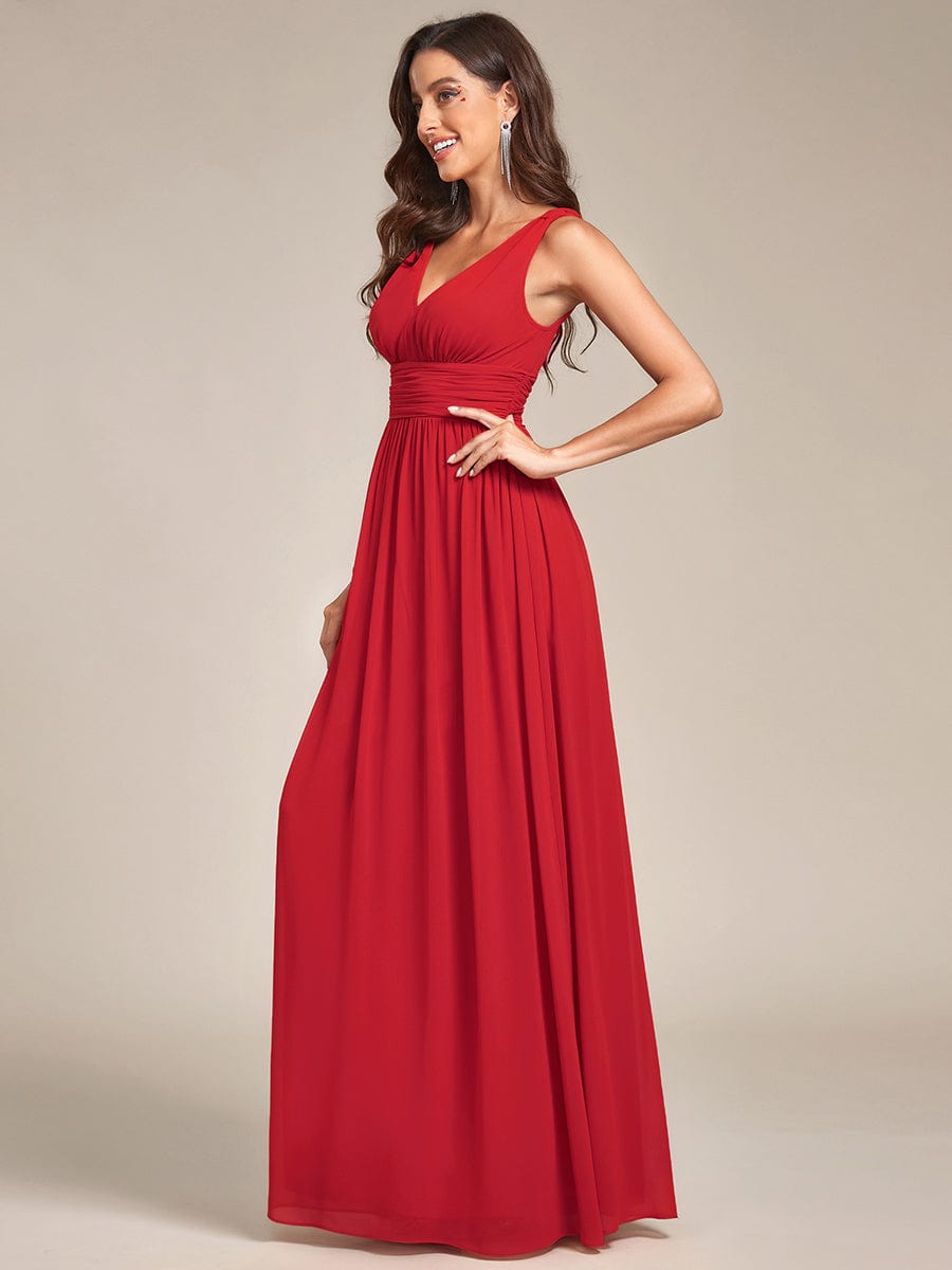 Elegant Sleeveless V-Neck Maxi Chiffon Bridesmaid Dress #color_Red