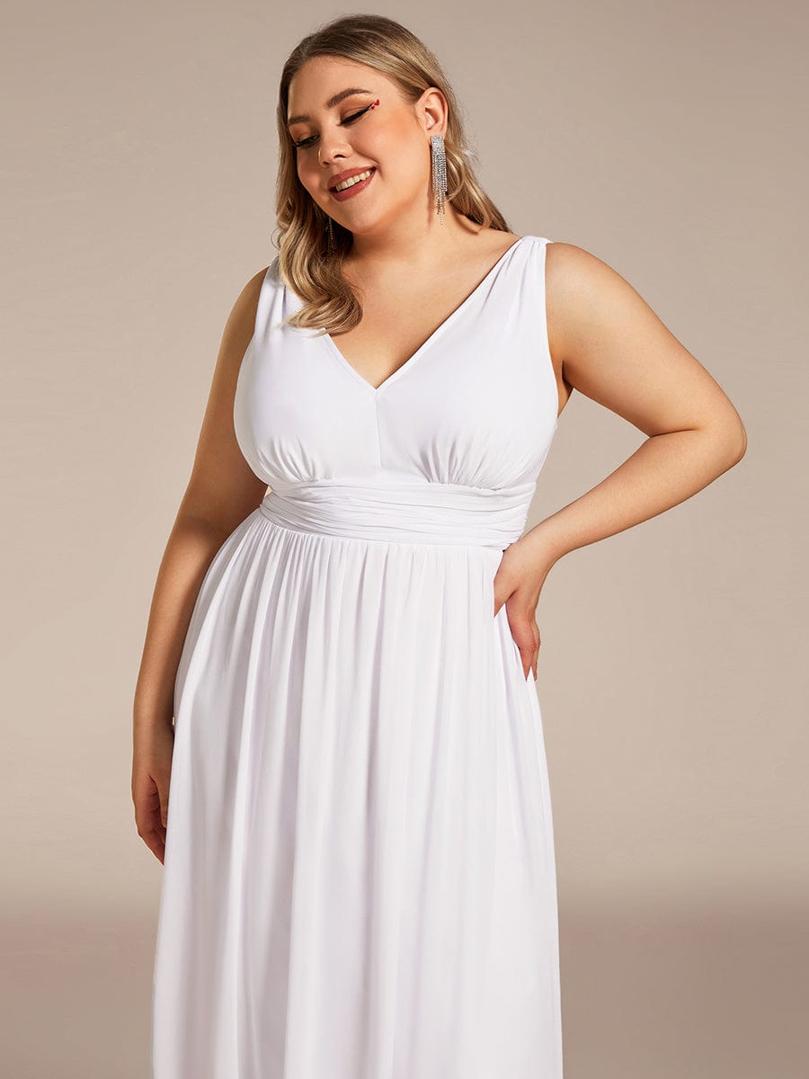 Plus Size Sleeveless V-Neck Chiffon Maxi Bridesmaid Dress #color_White