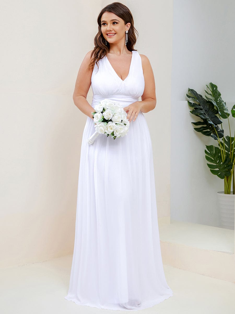 Elegant V Neck A Line Chiffon Maxi Bridesamid Dresses #color_White